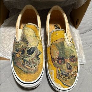 Vans Skull Print Slip-On Sneakers - Yellow and Green